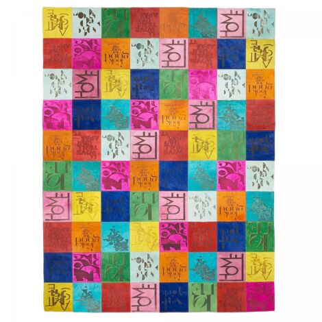 Tapis peau de vache 80x150 multicolore kilim fait main POP R&L (1/5)