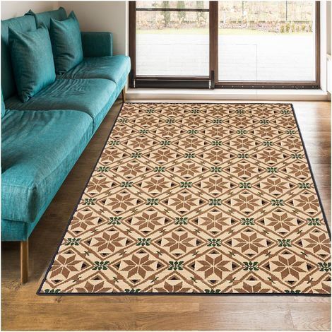 Tapis persan rectangle 60x110 cm tissé bleu – Motif géométrique – Polypropylène hydrofuge – Antistatique et anti-acariens – Unamourdetapis