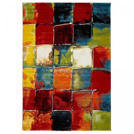 Tapis salon et chambre 80x150 multicolore rectangle tissé motif géométrique LYN8 BELO 2