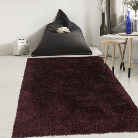 Tapis shaggy 60x110 violet fait main rectangle motif uni MALAIDORY