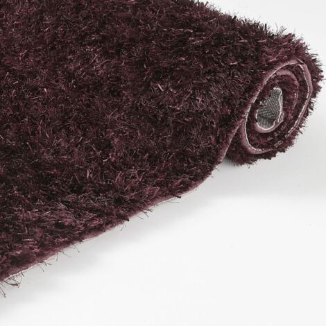 Tapis shaggy 60x110 violet fait main rectangle motif uni MALAIDORY
