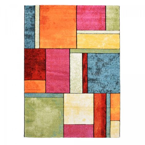 Tapis salon et chambre 60x110 multicolore rectangle tissé motif géométrique LYN8 GEOME