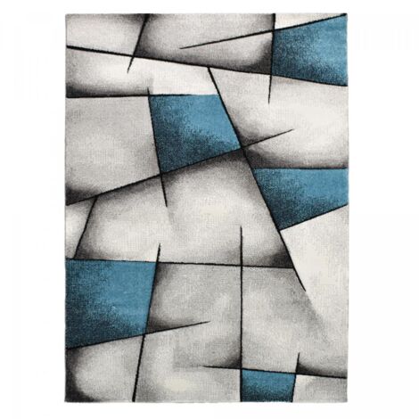 Tapis enfant rectangle 60x110 cm – Turquoise tissé géométrique – Polypropylène hydrofuge et antistatique – Résistant aux UV – Unamourdetapis
