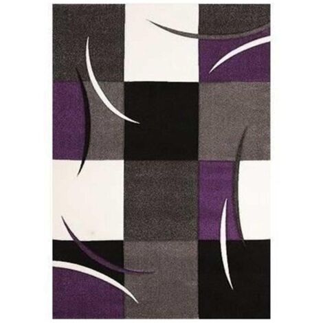 Tapis salon et chambre 200x290 violet rectangle tissé motif damier LYN8 COMMA