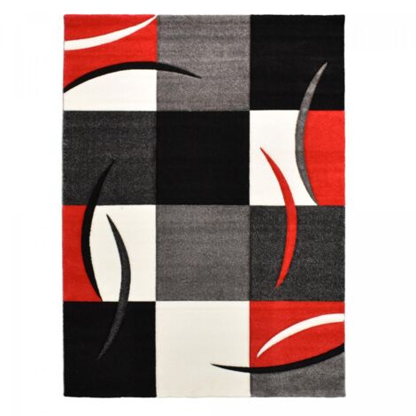 Tapis salon et chambre 240x340 rouge rectangle tissé motif damier LYN8 COMMA