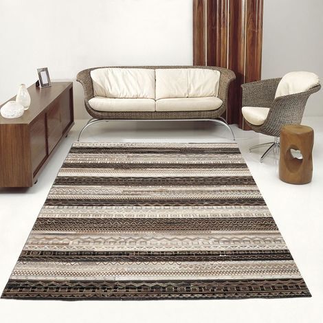 Tapis peau de vache 80x150 beige kilim fait main ZAIRA