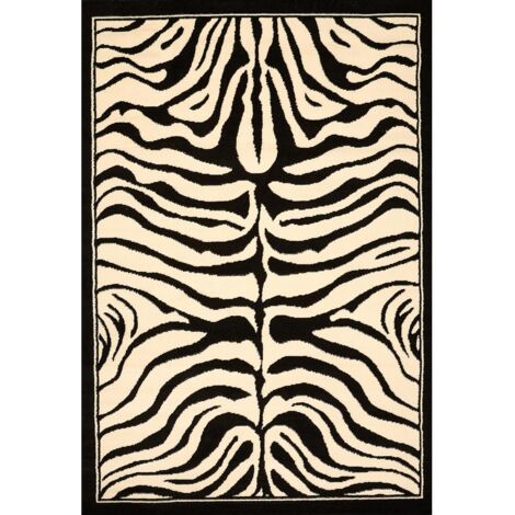 Tapis rectangulaire 160x230 cm noir tissé – Motif animaux – Polypropylène recyclable – Anti-acarien et ininsensible aux UV – Unamourdetapis