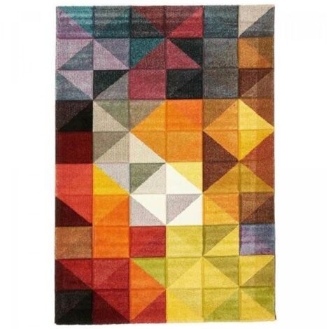 Tapis salon et chambre 200x290 noir et rouge rectangle tissé motif géométrique LYN8 MARIX
