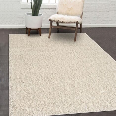 Tapis shaggy 80x150 crème tissé rectangle motif uni UNILA