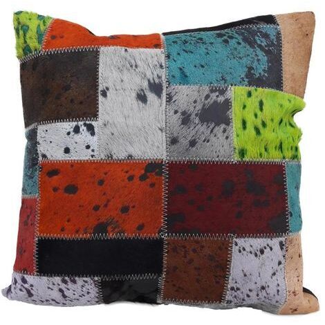 Coussin fait à la main en peau de vache 45x45 multicolore NIELDA (1/4)