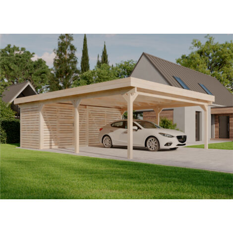 Alpholz Doppelcarport Freya Carport aus Holz, Unterstand inklusive Geräteraum, Überdachung mit Montagematerial