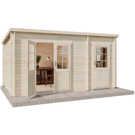 Alpholz Pultdach Gartenhaus Maria mit Anbau Gartenhaus aus Holz, Holzhaus mit 40 mm Wandstärke, Blockbohlenhaus mit Montagematerial