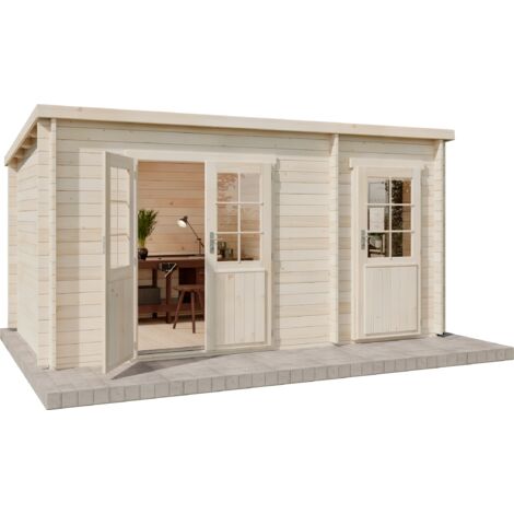 Alpholz Pultdach Gartenhaus Maria mit Anbau Gartenhaus aus Holz in Pinie, Holzhaus mit 40 mm Wandstärke, Blockbohlenhaus mit Montagematerial