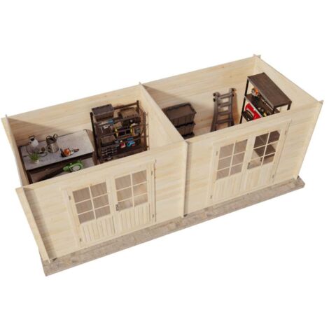 Alpholz Gartenhaus Maria Twin Gartenhaus aus Holz, Holzhaus mit 40 mm Wandstärke, Blockbohlenhaus mit Montagematerial