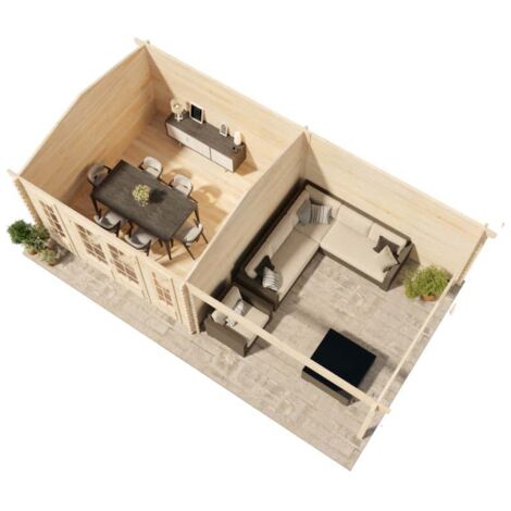 Alpholz Gartenhaus Freiburg-44 ISO Gartenhaus aus Holz, Holzhaus mit 44 mm Wandstärke inklusive Terrasse, Blockbohlenhaus mit Montagematerial