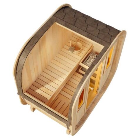 FinnTherm Fasssauna ScandiCube Mini XXS Fasssauna 1 Sitzbänke aus Holz, Sauna mit 42 mm Wandstärke, Außensauna mit Montagematerial
