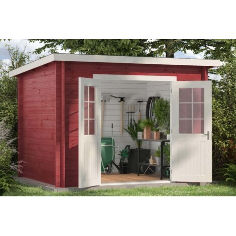 Alpholz Pultdach Gartenhaus Maria Gartenhaus aus Holz in Pinie, Holzhaus mit 28 mm Wandstärke, Blockbohlenhaus mit Montagematerial