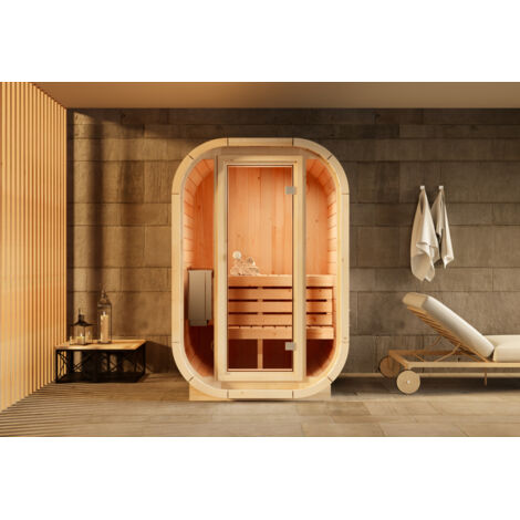 FinnTherm Innensauna Ellipso S Innensauna 1 Sitzbänke aus Holz, Saunakabine mit 42 mm Wandstärke, Dampfsauna mit Montagematerial