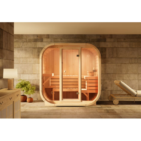 FinnTherm Innensauna Ellipso M Innensauna 1 Sitzbänke aus Holz, Saunakabine mit 42 mm Wandstärke, Dampfsauna mit Montagematerial