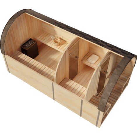 FinnTherm Fasssauna aus Holz ScandiPod OutdoorSauna mit Vorraum und