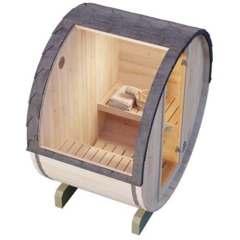 FinnTherm Fasssauna Mini XXS Fasssauna 2 Sitzbänke aus Holz , Sauna mit 42 mm Wandstärke, Außensauna mit Montagematerial