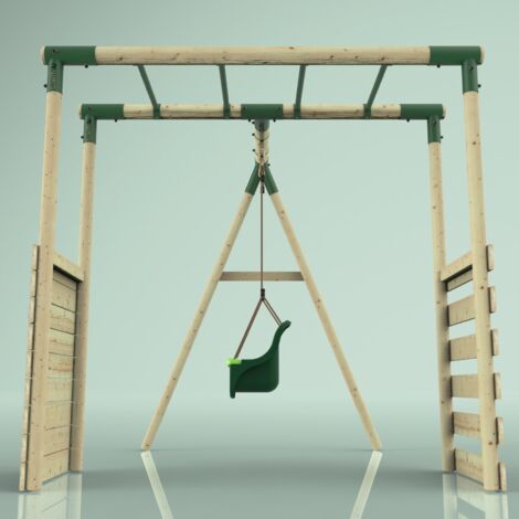 REBO Klettergerüst mit Babyschaukel aus Holz Outdoor Schaukelgerüst mit