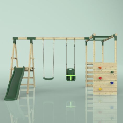 OutdoorToys Klettergerüst mit Wellenrutsche aus Holz Outdoor