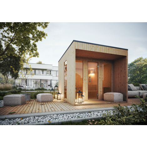 FinnTherm Saunahaus Tarmo Gartensauna 2 Sitzbänke aus Holz, Sauna , Außensauna mit Montagematerial