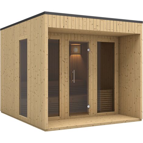 FinnTherm Saunahaus Tarmo Gartensauna 2 Sitzbänke aus Holz, Sauna , Außensauna mit Montagematerial