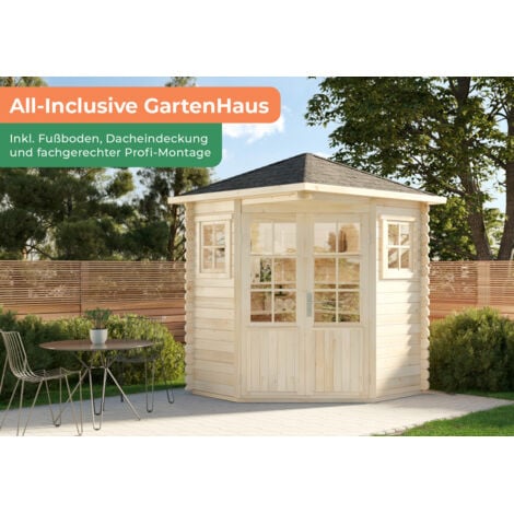 Alpholz Premium Set 5Eck Gartenhaus Sunny 2x2m inkl. Montage
