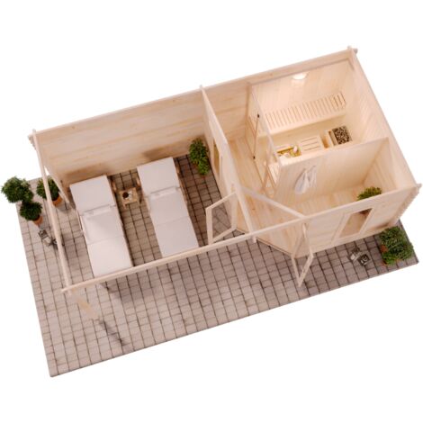 FinnTherm 5-Eck Saunahaus Liwa Gartensauna 3 Sitzbänke aus Holz in Grau, Sauna mit 28 mm Wandstärke Außensauna Imprägniert Grau