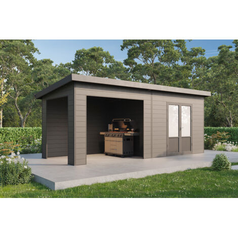 Wolff Finnhaus WPC Gerätehaus Tona 6024 28 Anthrazit Gerätehaus aus Holz/Kunststoff in Anthrazitgrau, Geräteschrank mit 28 mm Wandstärke inklusive Schleppdach Gartenhaus