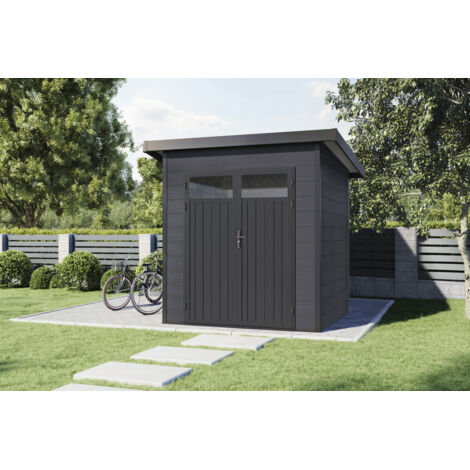 Wolff Finnhaus WPC Gerätehaus Vitale 2020 19 Anthrazit/Hellgrau Gerätehaus aus Holz/Kunststoff in Anthrazitgrau, Geräteschrank mit 19 mm Wandstärke Gartenhaus