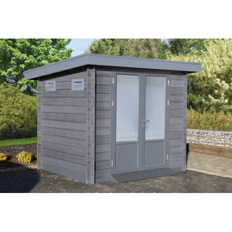 Wolff Finnhaus WPC Gerätehaus Bella 2319 28 Gerätehaus aus Holz/Kunststoff in Grau, Geräteschrank mit 28 mm Wandstärke Gartenhaus