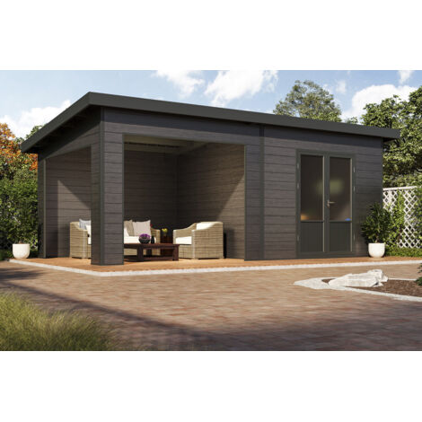 Wolff Finnhaus WPC Gerätehaus Tona 6030 28 Anthrazit Gerätehaus aus Holz/Kunststoff in Anthrazitgrau, Geräteschrank mit 28 mm Wandstärke inklusive Schleppdach Gartenhaus