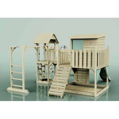 Polarplay Spielturm Lars aus Holz in GrünTrapezschaukel
