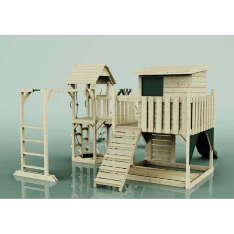 Polarplay Spielturm Lars aus Holz in GrünTrapezschaukel