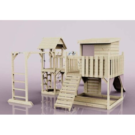 Polarplay Spielturm Lars aus Holz in RosaTrapezschaukel
