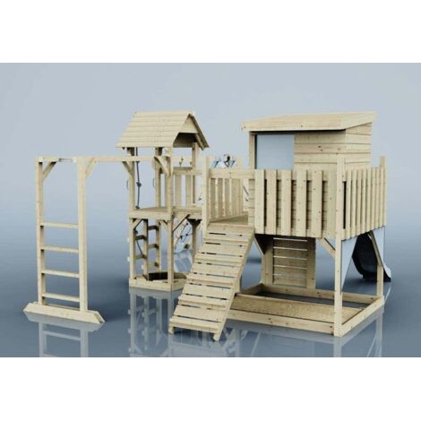 Polarplay Spielturm Lars aus Holz in BlauTrapezschaukel