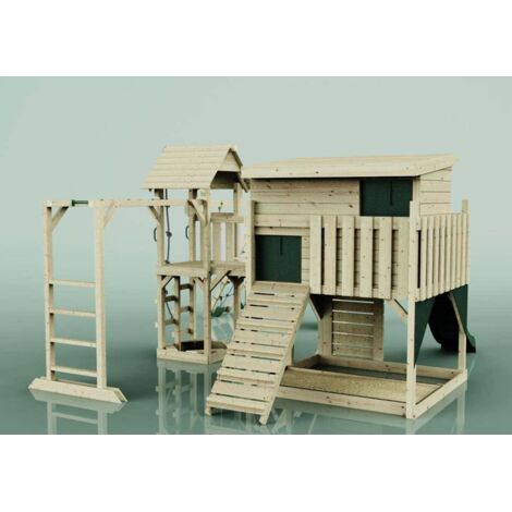 Polarplay Spielturm Lars aus Holz in GrünKinderschaukel