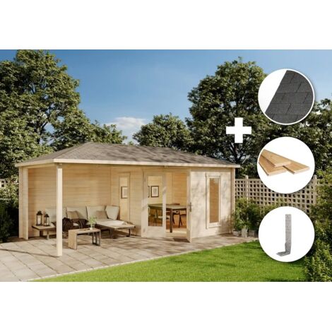 Alpholz ECO Set - Gartenhaus 5-Eck Liwa Gartenhaus aus Holz, Holzhaus mit 28 mm Wandstärke Blockbohlenhaus