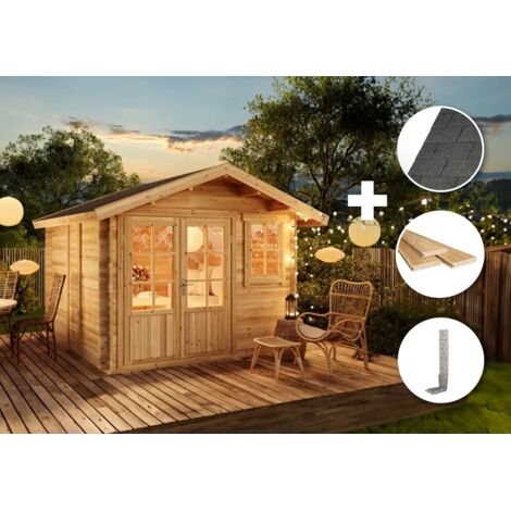 Alpholz ECO Set - Gartenhaus Palermo Gartenhaus aus Holz, Holzhaus mit 28 mm Wandstärke Blockbohlenhaus