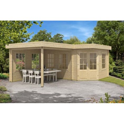 Alpholz 5-Eck Gartenhaus Pepe Gartenhaus aus Holz, Holzhaus mit 40 mm Wandstärke inklusive Terrasse, Blockbohlenhaus mit Montagematerial