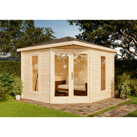 Alpholz 5-Eck Gartenhaus Liwa Compact Gartenhaus aus Holz, Holzhaus mit 28 mm Wandstärke, Blockbohlenhaus mit Montagematerial