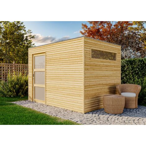 Alpholz Gerätehaus QBS (optional mit Schleppdach Gartenhaus aus Holz in Grün, Holzhaus mit 28 mm Wandstärke, Blockbohlenhaus mit Montagematerial (1/5)