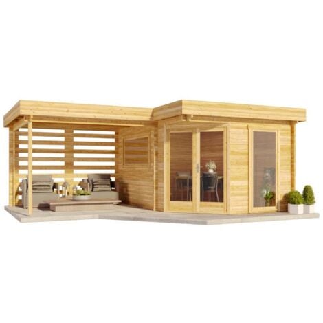 Alpholz 5-Eck Gartenhaus Pepe Optima Gartenhaus aus Holz, Holzhaus mit 40 mm Wandstärke inklusive Terrasse, Blockbohlenhaus mit MontagematerialNaturbelassen