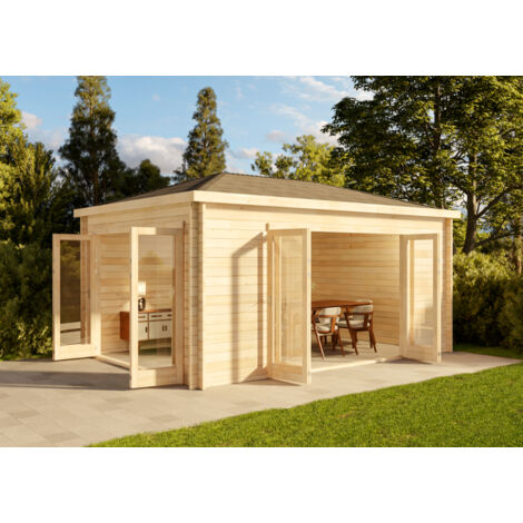 Alpholz Gartenhaus Sunrise ISO Gartenhaus aus Holz, Holzhaus mit 40 mm Wandstärke, Blockbohlenhaus mit Montagematerial