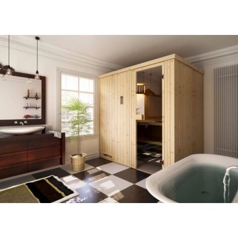 FinnTherm Innensauna Cenik Innensauna 1 Sitzbänke aus Holz, Saunakabine mit 40 mm Wandstärke, Dampfsauna mit Montagematerial Naturbelassen
