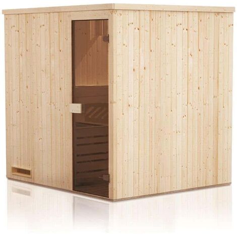 FinnTherm Innensauna Cenik Innensauna 1 Sitzbänke aus Holz, Saunakabine mit 40 mm Wandstärke, Dampfsauna mit Montagematerial Naturbelassen