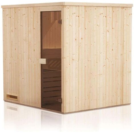 FinnTherm Innensauna Cenik Innensauna 2 Sitzbänke aus Holz , Saunakabine mit 40 mm Wandstärke, Dampfsauna mit Montagematerial